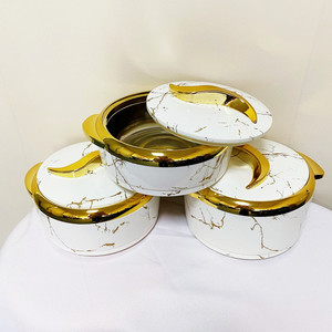 3Pcs Set 1.5L 2L 2.5L Insulated Hot Pot S Shaped Golden Handle Nesting Thermal Serving Bowl Muslim Ramadan Party Africa Event