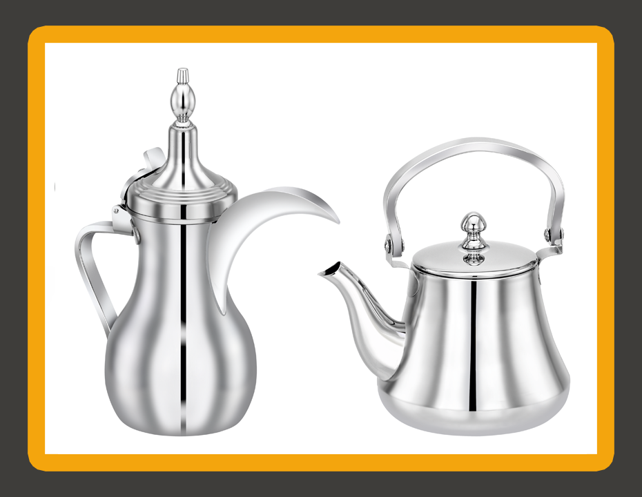 Dallah and Tea Kettle Set Silver Stainless Steel Export