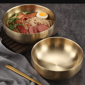 High-quality Golden 304 Stainless Steel Bowl Thickened Double-layer Insulation Bowl Soup Noodle Bowl