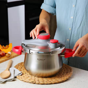 Wholesale Kitchen Utensils Cooking Doule Ear 6L Gas And Induction Stainless Steel Pink Handle SS Pressure Cooker Stockpot