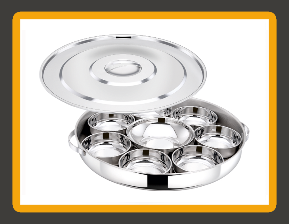 BOHARA Breakfast Tray Shiny Silver — Heavy Gauge Stainless Steel Platter