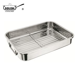 Well Equipped Square Eco-Friendly Stainless Steel Roasting Pan & Frying Pan Set With Foldable Handles For Gas & Induction Stoves